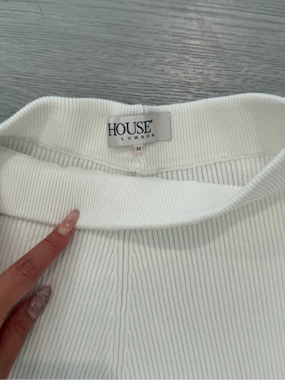 House of CB White Ribbed Flare pants